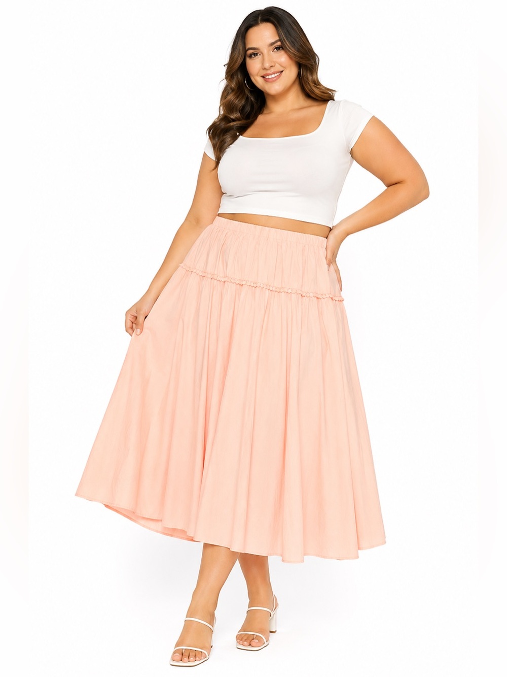 Y2K Vintage Celebrity Embroidered Midi Skirt (Peach/Pink) Size XXL